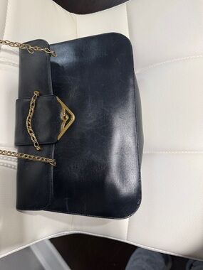 Cartier Shoulder Bag Saffiano Line Leather Navy